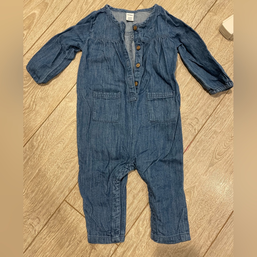 Denim long sleeve and long pant romper 6-12 m old navy